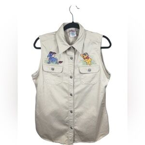 Vintage‎ Disney Pooh Eeyore Utility Vest Y2K Safari Embroidered Beige L